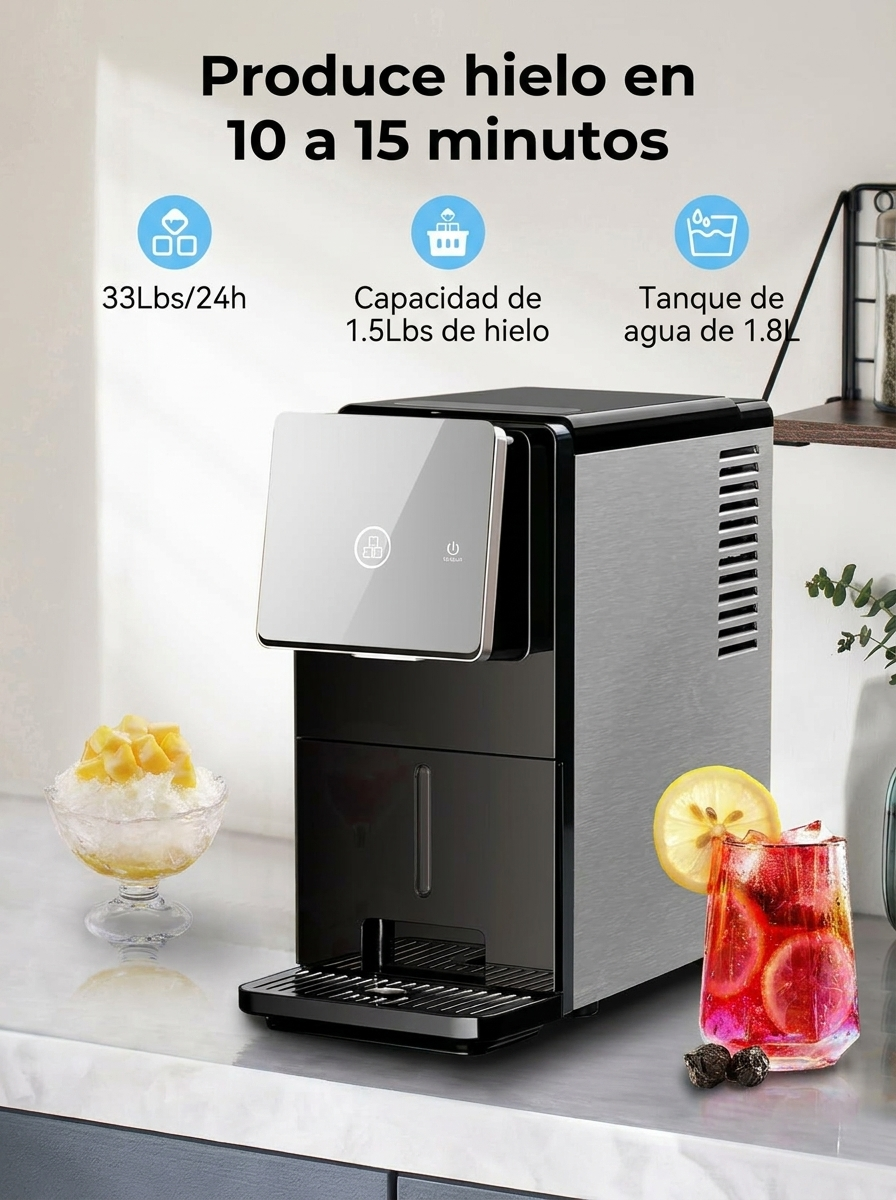 Máquina de hielo en cubitos Cowsar Silent Nugget – 15 kg/24 h, autolimpiante, depósito de 1,8