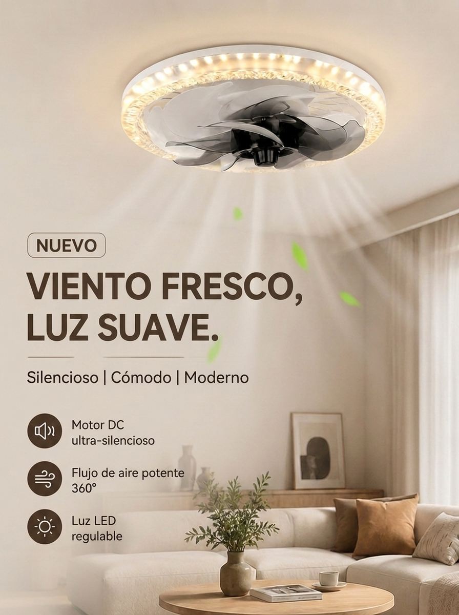 Ventilador silencioso ajustable 2 en 1 con control remoto y luz para dormitorio
