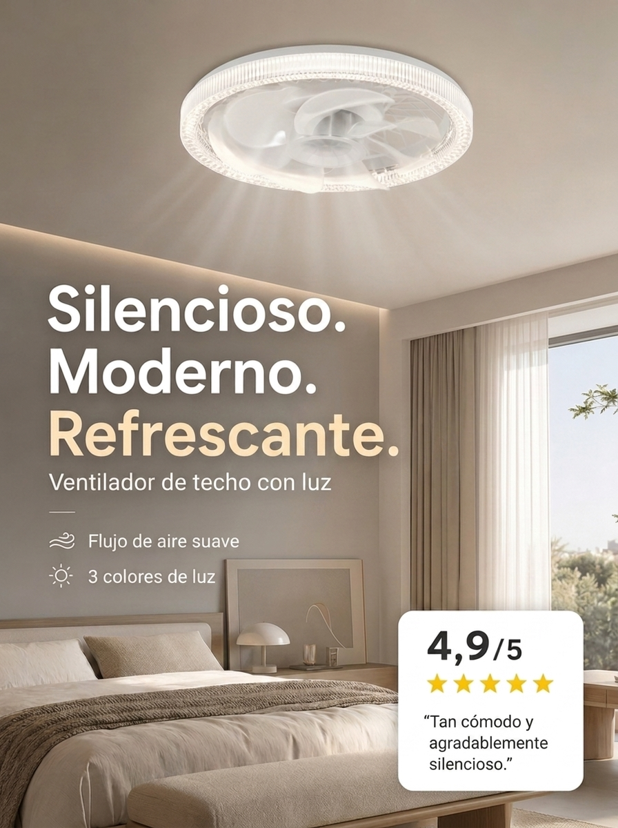 Ventilador silencioso ajustable 2 en 1 con control remoto y luz para dormitorio
